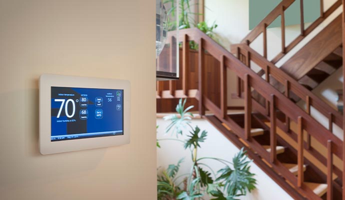 Smart thermostat in the home wall